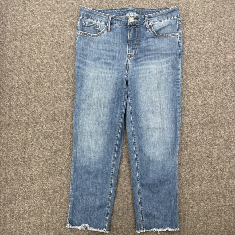 Seven7 Womens High Rise Straight Leg Blue Jeans Raw Hem Size 8 Loose Crop